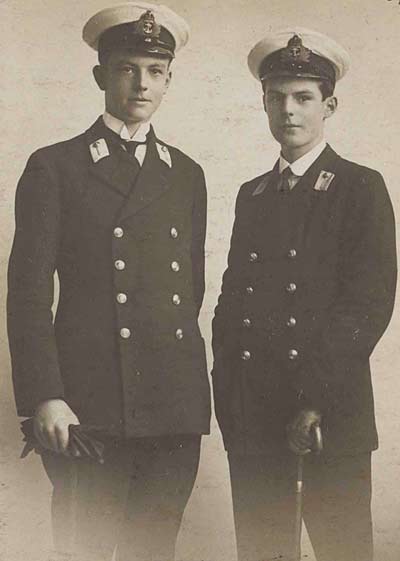 Two young men in naval uniform