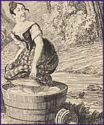 Woman standing in a wooden tub