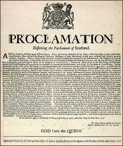 Proclamation dissolving the Scottish Parliament in 1707