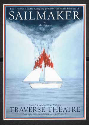 Poster with illustration of yacht and flames