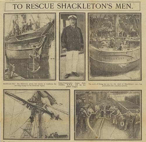 Newspaper clipping showing the 'Discovery' fitted out for rescue