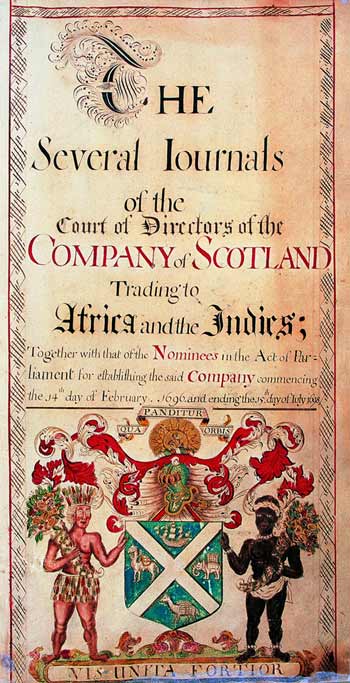 Frontispiece of Company of Scotland minute book with coat of arms