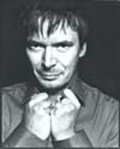 A black and white close up portrait photo of Ian Rankin.