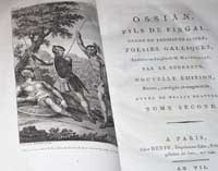 Image of the title page of the book 'Ossian' with an engraving on the left hand side.