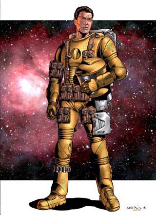 Graphic of a man in a space suit.