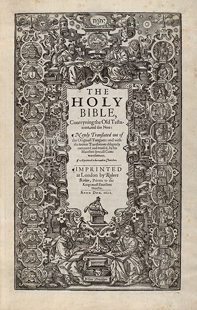 The title page from a first edition of the King James bible.