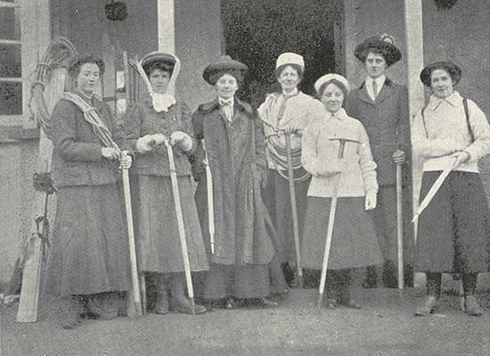 A black and white photo of the Ladies' Scottish Climbing Club.