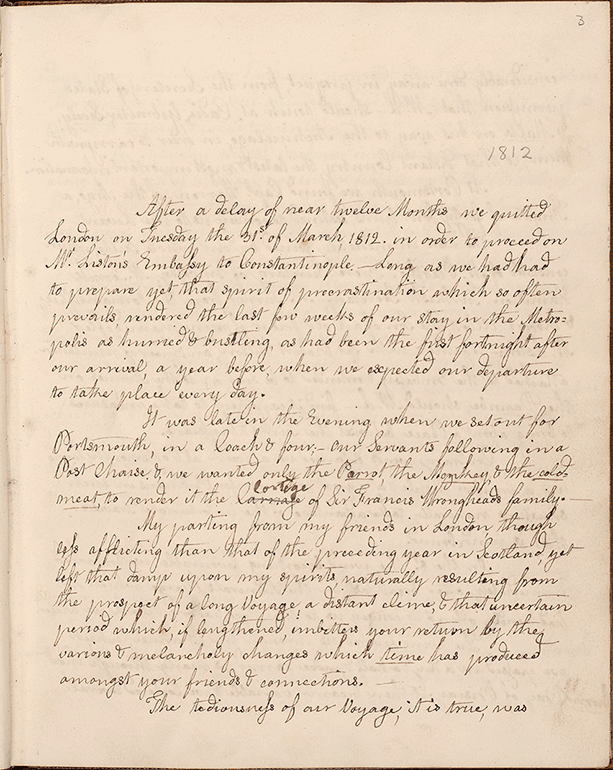 A page from Henrietta Liston's travel journal