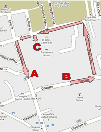 Street map showing evacuation route