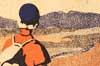 Illustration of woman looking at landscape