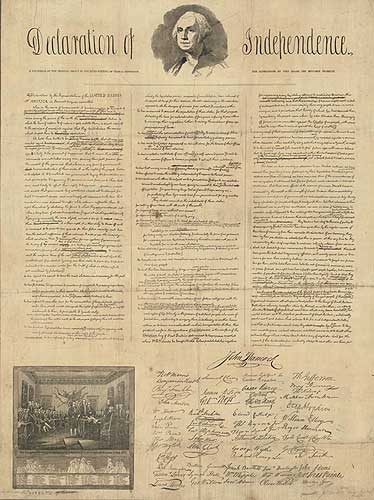 A printed version of the US Declaration of Independence