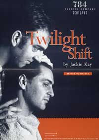 Poster for 'Twilight shift' play showing two men