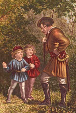 Illustration of a hunstman and two boys