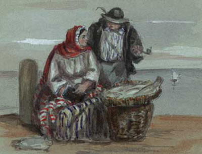 Watercolour of fishwife