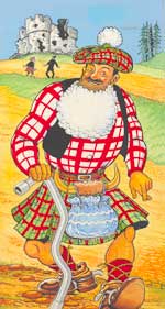 Desperate Dan in Highland dress