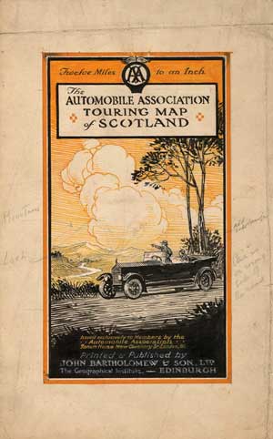 Map cover with illustration of a man in a car