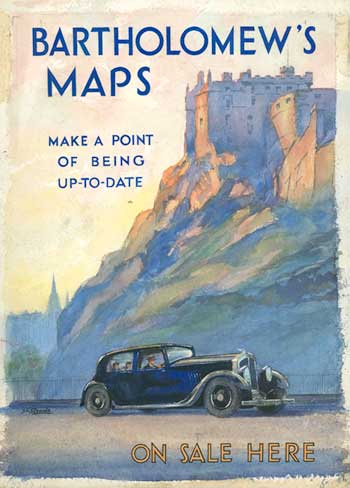 Poster showing Edinburgh Castle and a car on the road in front