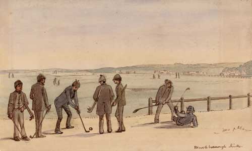 Painting of men golfing