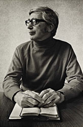 Edwin Morgan at desk