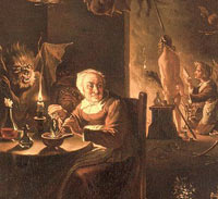 Painting of a witch making a potion