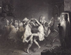 Illustration of witches dancing in 'Tam o'Shanter'