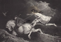 Illustration of witch chasing Tam O' Shanter