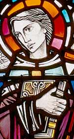 Saint detail from stained glass window
