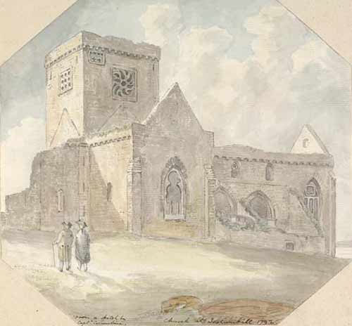 Coloured sketch of Iona Abbey ruins