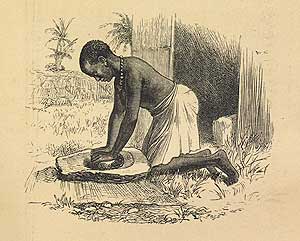 Engraving of African woman preparing food