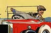 1930s poster detail showing man in car with map