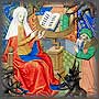 Illuminated manuscript detail showing a man and woman