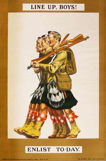 Poster showing kilted soldiers marching