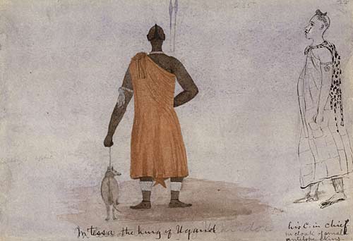 Drawing of African man and a dog