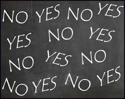 Graphic with 'yes' and 'no' written repeatedly