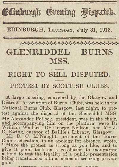 Newspaper cutting about sale of Burns volumes