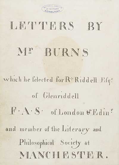 Title page from volume of robert Burns's letters