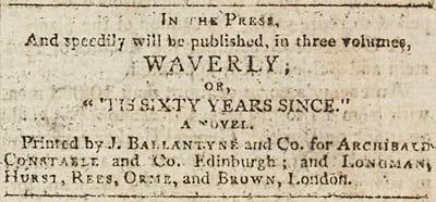 Newspaper advert for 'Waverley', January 1814