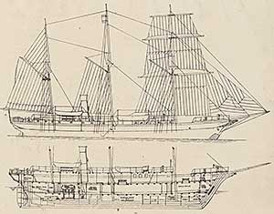 Drawings of 'Endurance' including cross-section