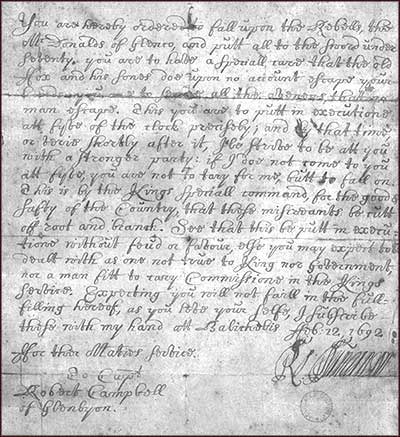 The order for the massacre at Glencoe