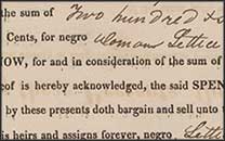 Detail from deed for sale of slave