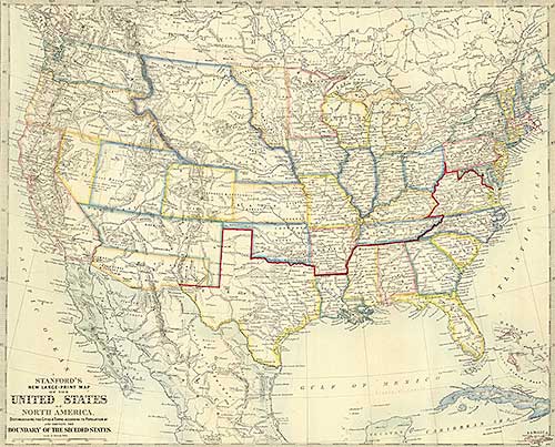 Map showing Union-Confederate boundary