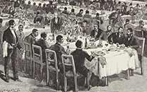 Illustration of large lunch in a large hall