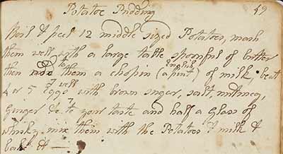 Handwritten recipe for 'potatoe pudding'