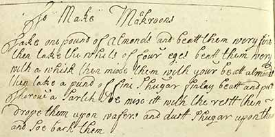 Handwritten recipe for macaroons