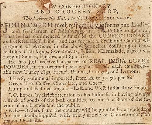 Curry powder advertisement from 1798