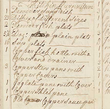 Kitchen inventory from Octertyre House, 1763