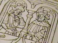 Close up of illustration of two men