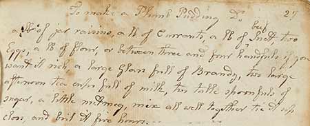 Handwritten recipe for plum pudding