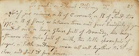 Handwritten recipe for plum pudding