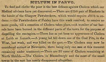 Extract from a journal outlining ways to combat the spread of cholera in Scotland